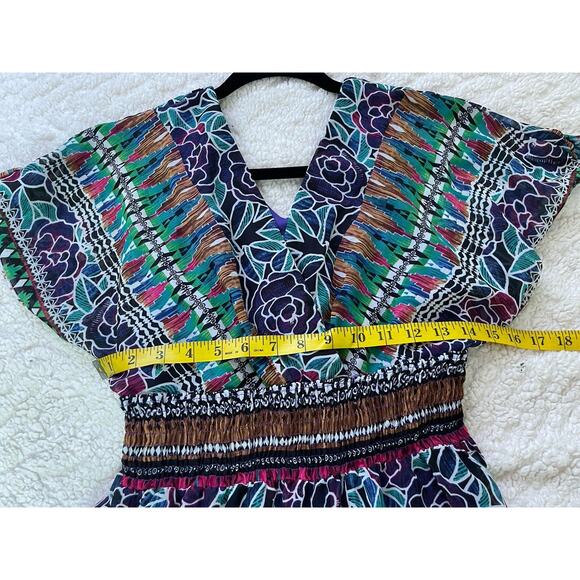 Chris McLaughlin Size 4 Boho Maxi Dress Multicolor Tribal Floral Print V Neck - Picture 10 of 13